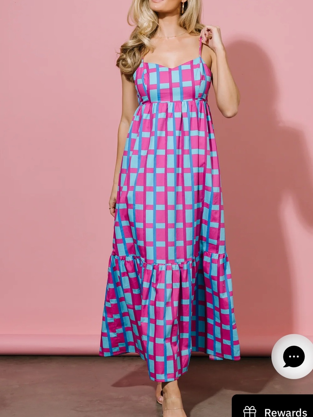 NWT Baltic Born Rita Maxi Dress Large Pink Blue Check Long Summer Sundress New - Picture 7 of 10